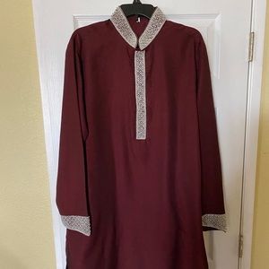 Diamond studded maroon men’s kurta